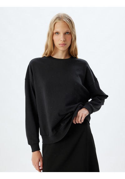 Koton Oversize Sweatshirt Bisiklet Yaka Taş Detaylı Uzun Kollu Pamuklu Siyah 5wal10494ık Siyah Koton Oversize Sweatshirt Bisiklet Yaka Taş Detaylı Uzun Kollu Pamuklu Siyah 5wal10494ık Siyah