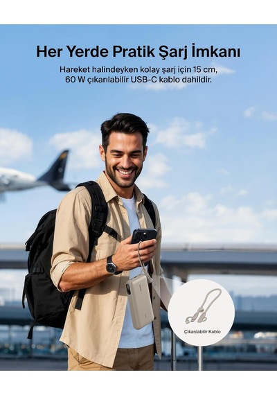 Belkin Boostcharge Power Bank 20000 Mah Display, Pd 20w Usb-c Kablolu Bej