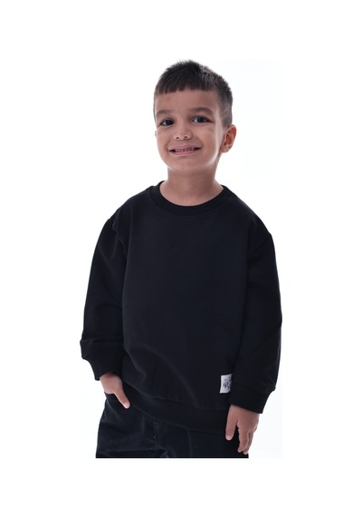 Erkek Çocuk Siyah Sweatshirt %100 Pamuk 12 Ay 5 Yaş Rahat Kalıp Basic Günlük Üst Siyah