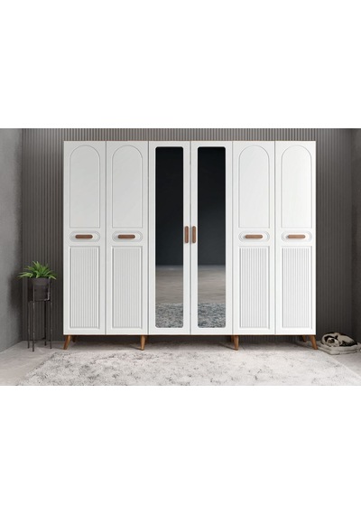 Letto Membran 6 Kapaklı Portmanto Montaj Dahil Ceviz Beyaz 210 Cm