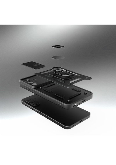 Samsung Galaxy Uyumlu A37 Kılıf Kamera Korumalı Zırh Tank Sürgülü Vega Kapak Siyah