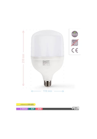 ACK LED T120 Ampul 3000K Gün Işığı 220V 40W E27