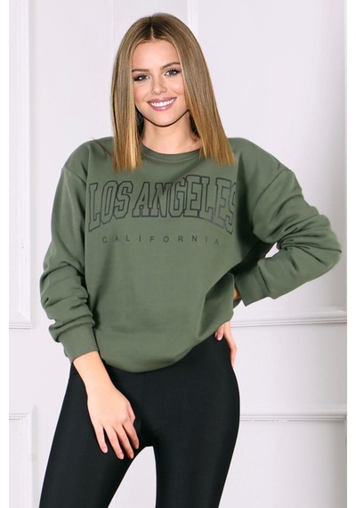 Mad Girls Haki Baskılı Oversize Kadın Sweatshirt Mg780