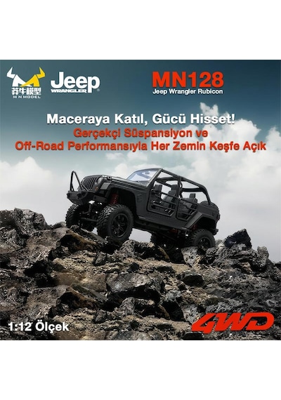 Mn Model Mn128 1/12 Jeep Wrangler Rubicon 4wd Rc Model Crawler Offroad Truck Uzaktan Kumandalı Araba Rtr Siyah+dahili Işık Seti Mn-128 7600000036349