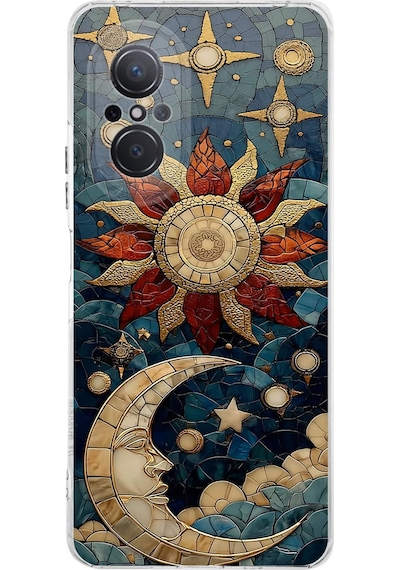 Printify Huawei Nova 9 Se İle Uyumlu Vitray Sol Ve Luna Tasarımlı Şeffaf Silikon Kılıf Şeffaf