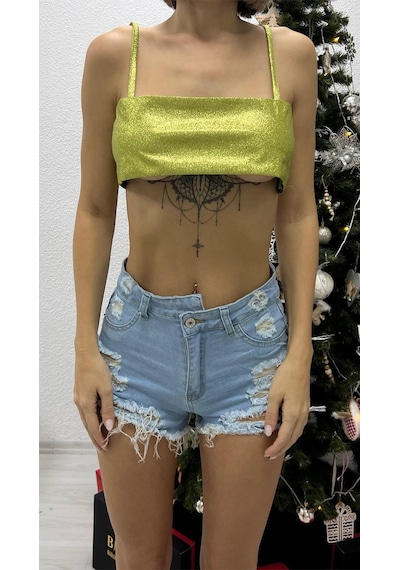 Glitter Crop Top - Mint-yeşili Yeşil