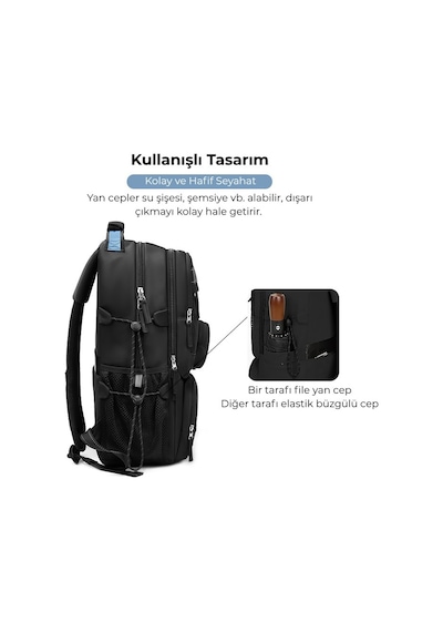 Su Geçirmez Seyahat Sırt Çantası - 17" İnç Laptop Bölmeli - Kuru Islak Ayırma Bölgesi - Ortopedik Siyah