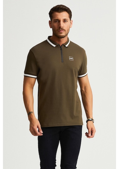 Alexander Gardi Alexandergardı Fermuar Detaylı Polo Yaka T-shirt Barakm Haki