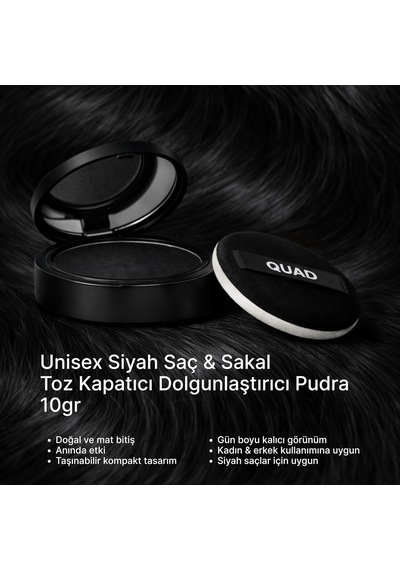 Unisex Saç Ve Sakal Kapatıcı Dolgunlaştırıcı Pudra, Siyah, 10gr, Doğal Görünüm, Anında Hacim