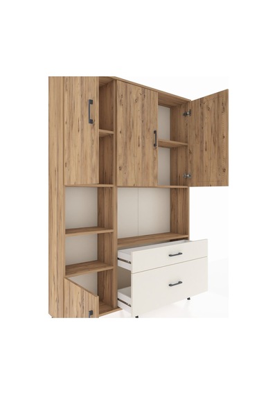 Arges Dolap 7 Raflı 2 Çekmeceli 5 Kapaklı 132x30x195 Çam-çam/... Çam