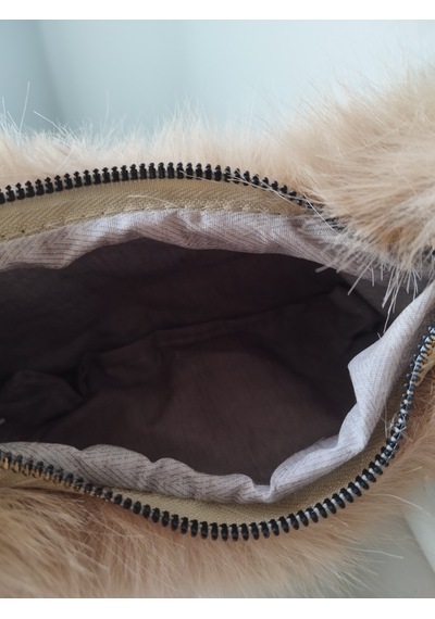 Vivazzaluxe Vintage Peluş Kürk Model Sonbahar, Kış Tote Bag Kadın El, Omuz, Çapraz Çanta Bej