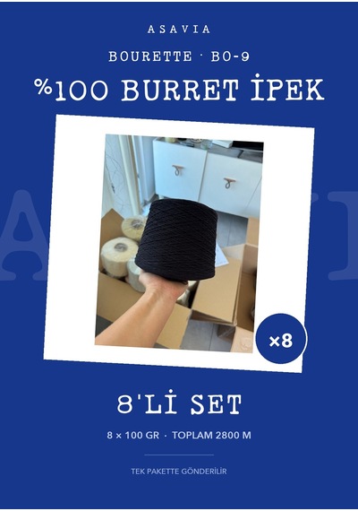 Lana Gatto Bourette Örgü İpi 8'li Set 8 X 100 Gr %100 Burret İpek Bo-9