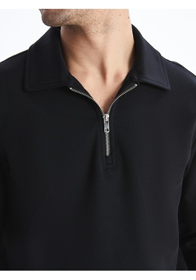 Lcw Vision Siyah Polo Yaka Uzun Kollu Erkek Sweatshirt