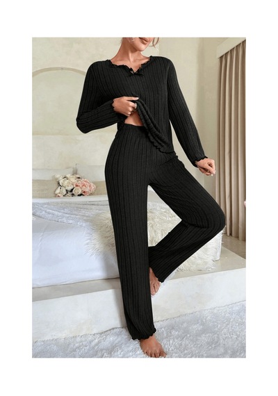 Fantezia Night Kadın Gri Çizgili Uzun Kollu Fiyonk Detaylı Pijama Takımı Rahat Mevsimlik Siyah Fantezia Night Kadın Gri Çizgili Uzun Kollu Fiyonk Detaylı Pijama Takımı Rahat Mevsimlik Siyah