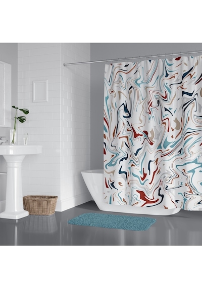 Banyo Duş Perdesi Çok Renkli Desen Dijital Baskılı Banyo Perdesi, Tek Kanat C Halkalı-180x200 Cm Çok Renkli