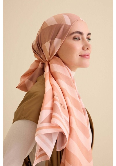 Imannoor Çizgi Noor Somon Floş Viskon Şal 72x212 Somon
