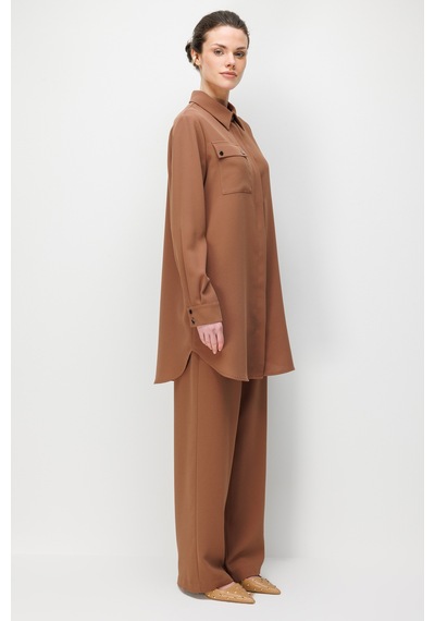 Esswaap Cep Detaylı Pantolonlu Takım Camel Camel