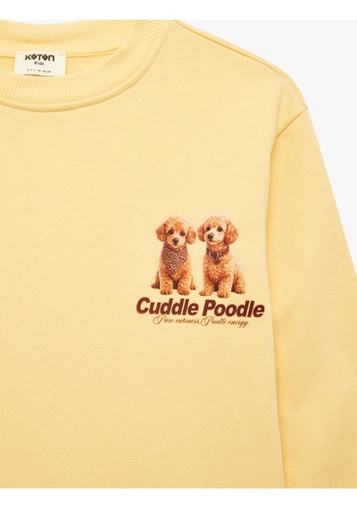 Koton Köpek Baskılı Uzun Kollu Bisiklet Yaka Şardonlu Sweatshirt Sarı 7wkg10536ak