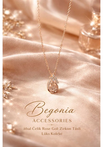 İthal Çelik Rose Gold Kolye Zincir Set Figürlü Zirkon Taşlı Paslanmaz Kararmaz Unisex 45cm+5cm Boy - 11 Rose Gold