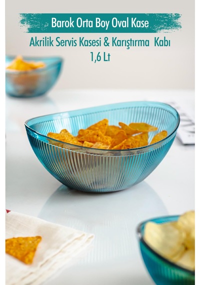 Akrilik Barok Aquamarin Orta Boy Oval Meyve & Salata Kasesi & Karıştırma Kabı / 1,6 Lt Cam Değildir sarı
