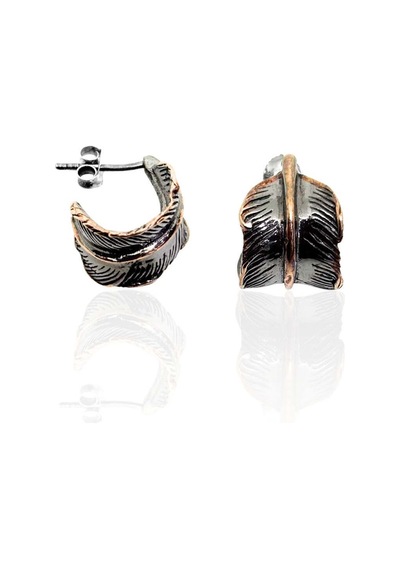 Oya Silver Siyah&rose Plated Yaprak Gümüş Kadın Küpe