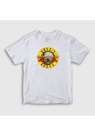 Presmono Unisex Çocuk Logo Guns N' Roses T-shirt Beyaz