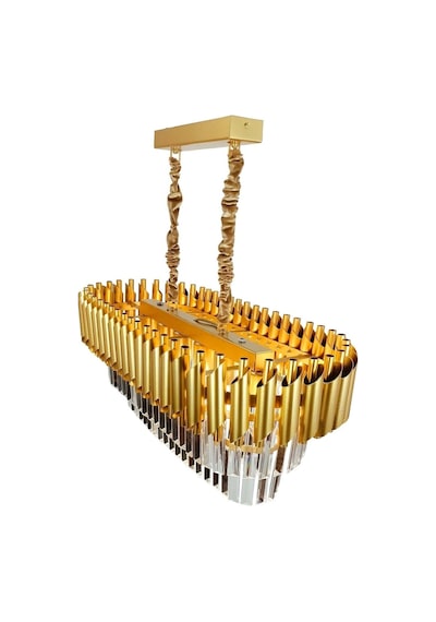 Roza Varaklı Gold 75x35 Cm Lik Kristal Taşlı Lüks Avize - Yatak Odası - Salon - Mutfak - Hol Altın