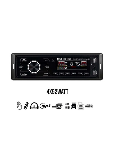 Mega Oto Teyp 4X52W Bt/Usb/Sd/Fm/Aux Dokunmatik Mg-707Bt N11.419