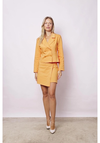 Kadın Yakalı Flato Cepli Uzun Kol Kruvaze Anvelop Hafif Likralı Kumaş Blazer Ceket-mango Mango