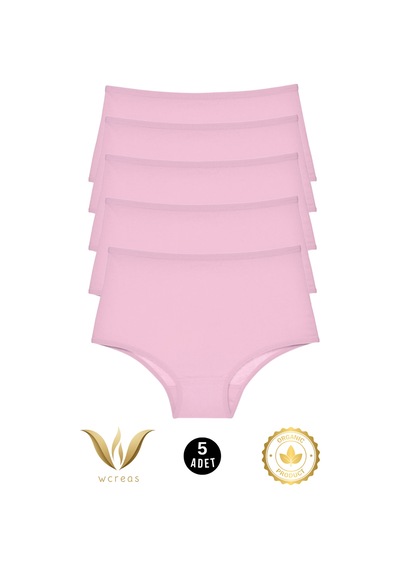 Wcreas Yüksek Bel Pamuklu Kadın Külot, 5'li Paket Pamuklu Yumuşak Kumaş Kadın Külot Pembe