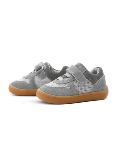 Rakerplus Bob Hakiki Deri Gri Barefoot Cırtlı Lastikli Bebek Sneaker Ayakkabı Gri