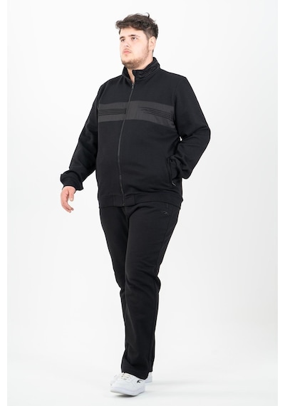 Maraton Sportswear Büyük Beden Erkek Dik Yaka Düz Paça Uzun Kol Basic Siyah-Siyah Eşofman Takımı 22436-Siyah-Siyah