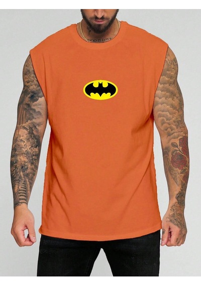 Batman Baskılı Kolsuz Tişört Turuncu