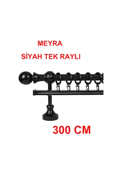 Meyra Demonte Başlıklı Ahşap Rustik Perde Askısı - Tek Raylı -siyah 300 Cm Siyah