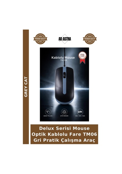 Delux Serisi Mouse Optik Kablolu Fare Tm06 Gri Pratik Çalışma Araç