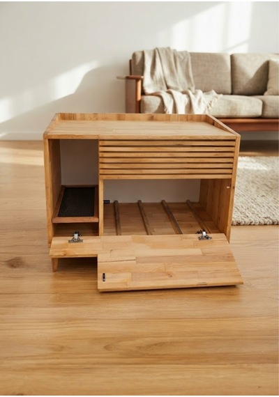 Reyo Pet Nordic Line Meşe Xxl Kedi Tuvaleti Dolabı Ekstra Büyük, 1. Sınıf Ahşap, Kapalı Kedi Kum Kabı Dolabı