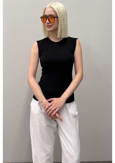 Seeh Siyah Kadın Basic Slim Fit T-shirt Sh250