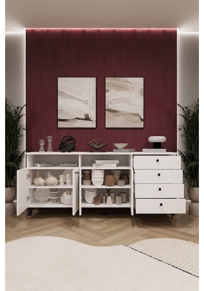 Asra Trend Lüks Konsol Tv Ünitesi %100 Mdf Salon Ve Yemek Odası Ünitesi Knsl06 Beyaz