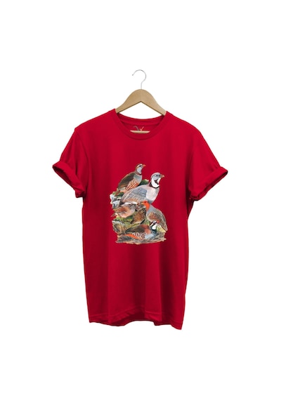 Avcılık Hunter Keklik Avcılığı Baskılı Regular Fit %100 Pamuk Kırmızı T-shirt Kırmızı