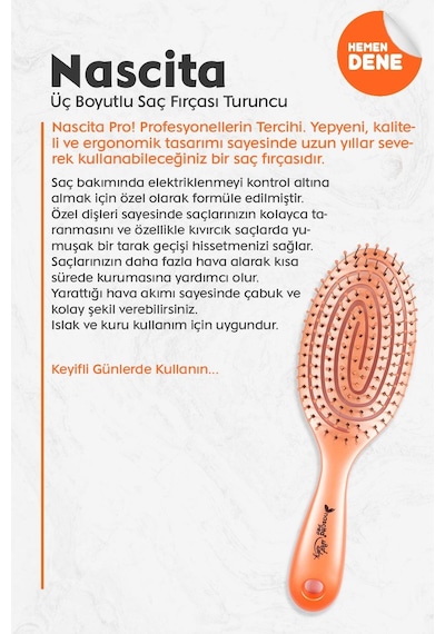 Nascita Üç Boyutlu Oval Saç Fırçası Turuncu
