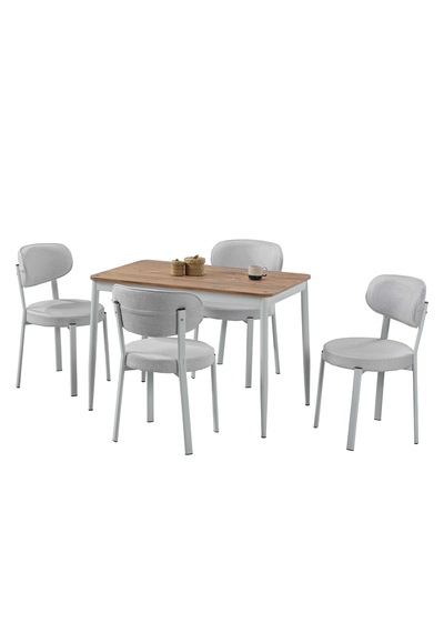 Sakura Masa Takımı - 4 Sandalye Krem - Metal Beyaz Ayak - Masa Takımı - Yemek Odası Takımı