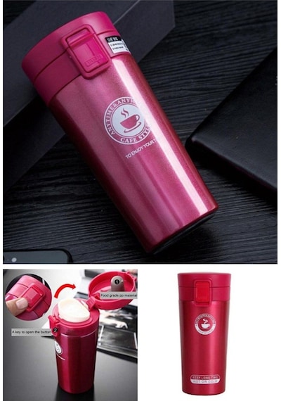 12 Saate Kadar Sıcak Soğuk Tutma Filtreli Çift Katmanlı Pembe Mug Termos Sus 304 380 Ml Pembe