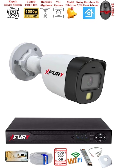Fury 1 Kameralı 5mp Lens 2 Mp Görüntü Gece Renkli Full Hd Ultra Led Akıllı Güvenlik Kamerası Seti 320gb