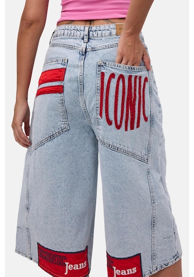 it's basic Kadın Ice 3s6-3 Mega Baggy Fit Paça Ve Cep Detaylı Özel Tasarım Denim Şort Ice Rengi