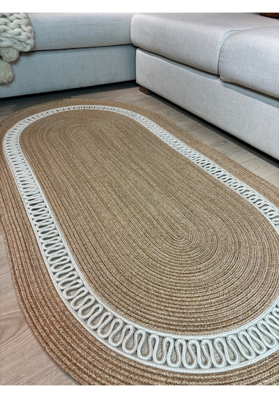 Mavaux Lotus Jüt Hasırlı El Örgüsü Kilim Krem