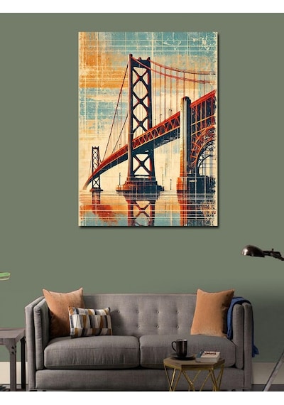 Kanvas Tablo Kırmızı Köprü Ve Geometrik Sanat 100cmx140cm