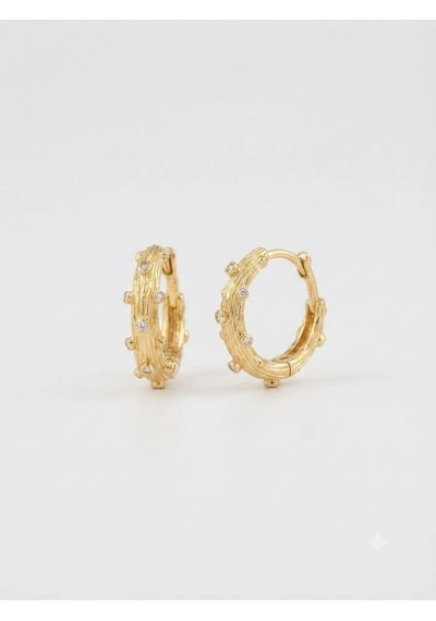 14 Ayar Altın Taşlı Desenli Küpe 1282 Gold