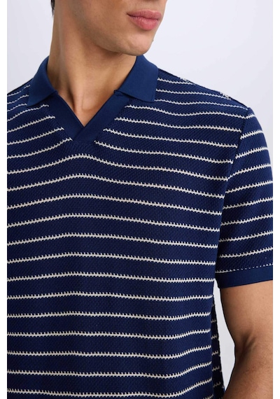 DeFacto Regular Fit Polo Yaka Çizgili Triko Kısa Kollu Tişört C4150AX25SMNV42