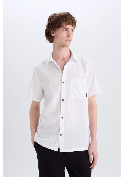 Defacto %100 Pamuk Slim Fit Dar Kesim Basic Düz Kısa Kollu Gömlek E0847ax25smwt34 Beyaz