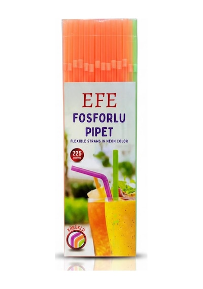 Fosforlu Pipet 24 Cm 225 Li Karışık Renk Kafe Tipi Renkli Uzun Pipet Diğer